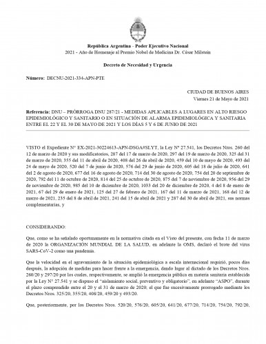 decreto de necesitad y urgencia – prÓrroga dnu 287/21